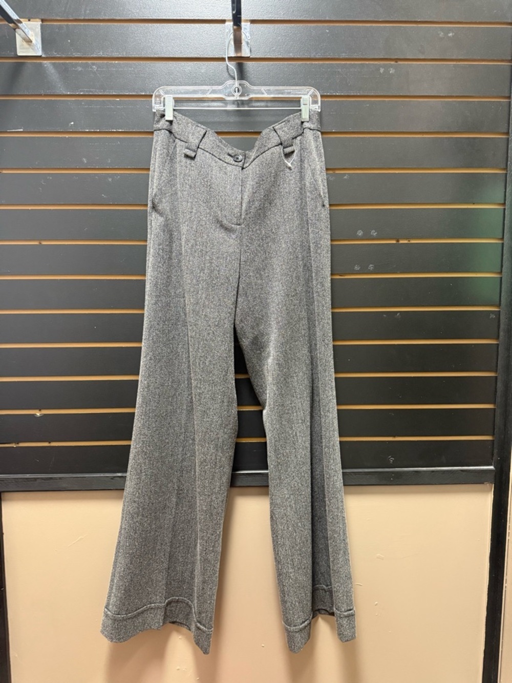 CAbi Wide Leg Pants Gray Tweed High Rise Career Work Size 12